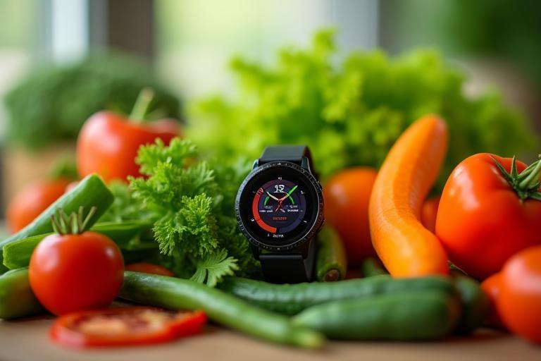 Sayuran segar dan smartwatch